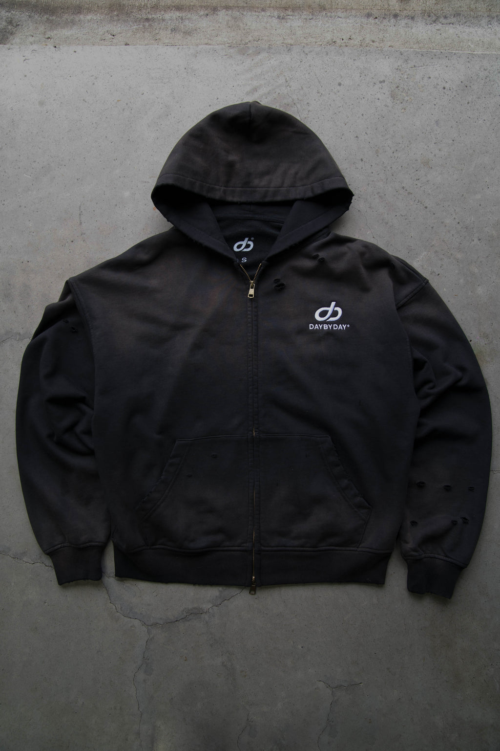 Distressed Zip Up Hoodie