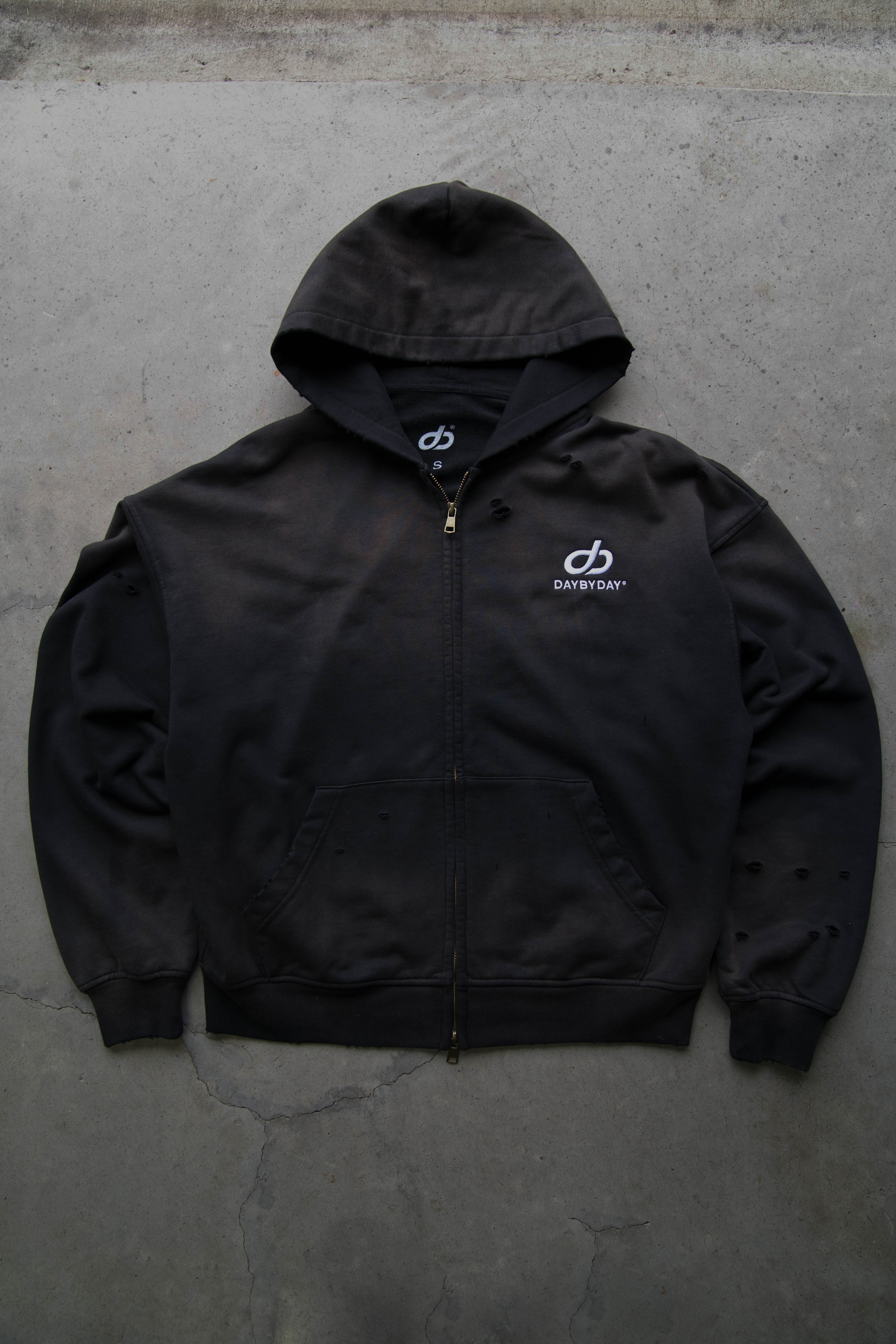 Distressed Zip Up Hoodie