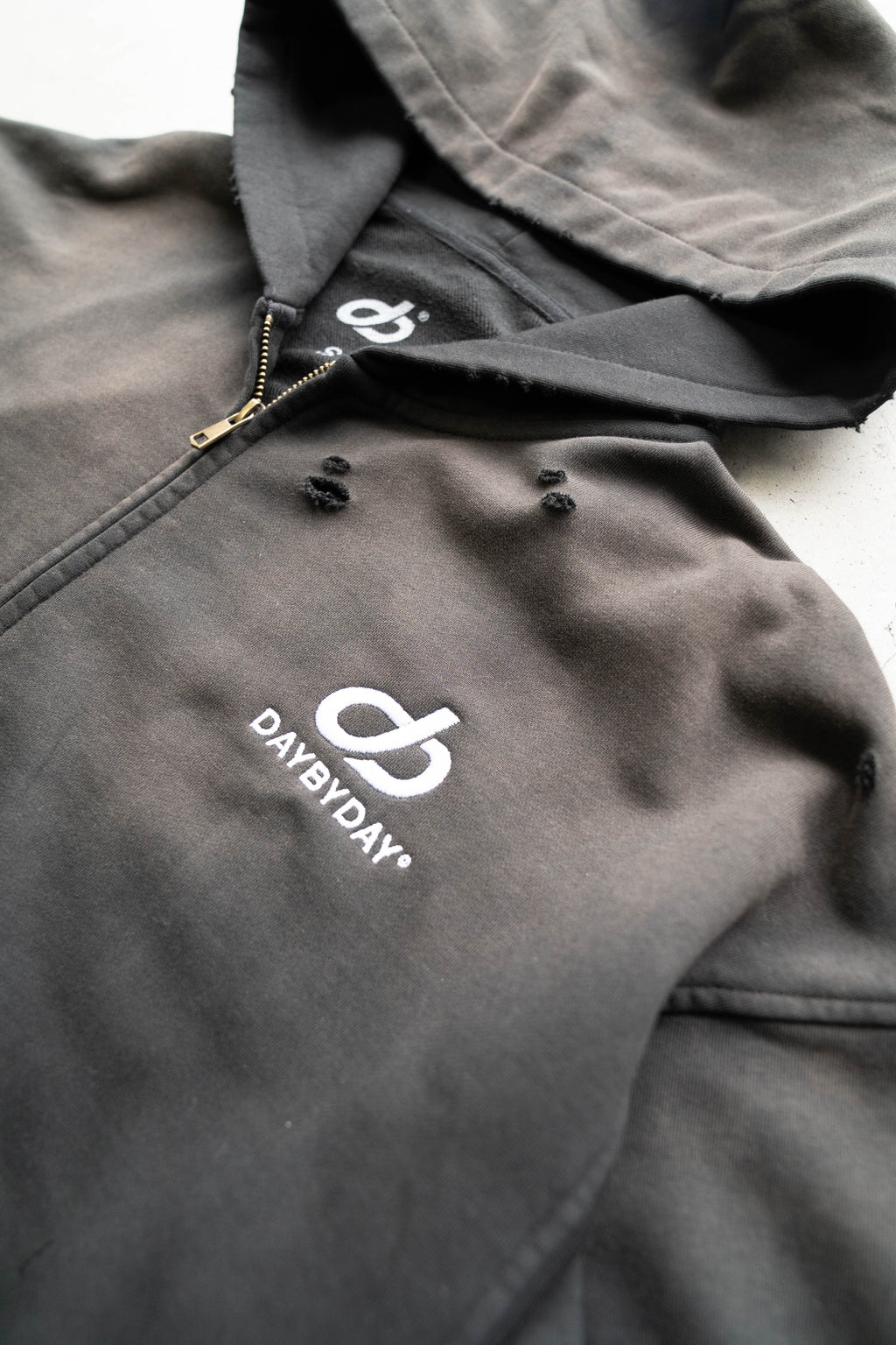 Distressed Zip Up Hoodie