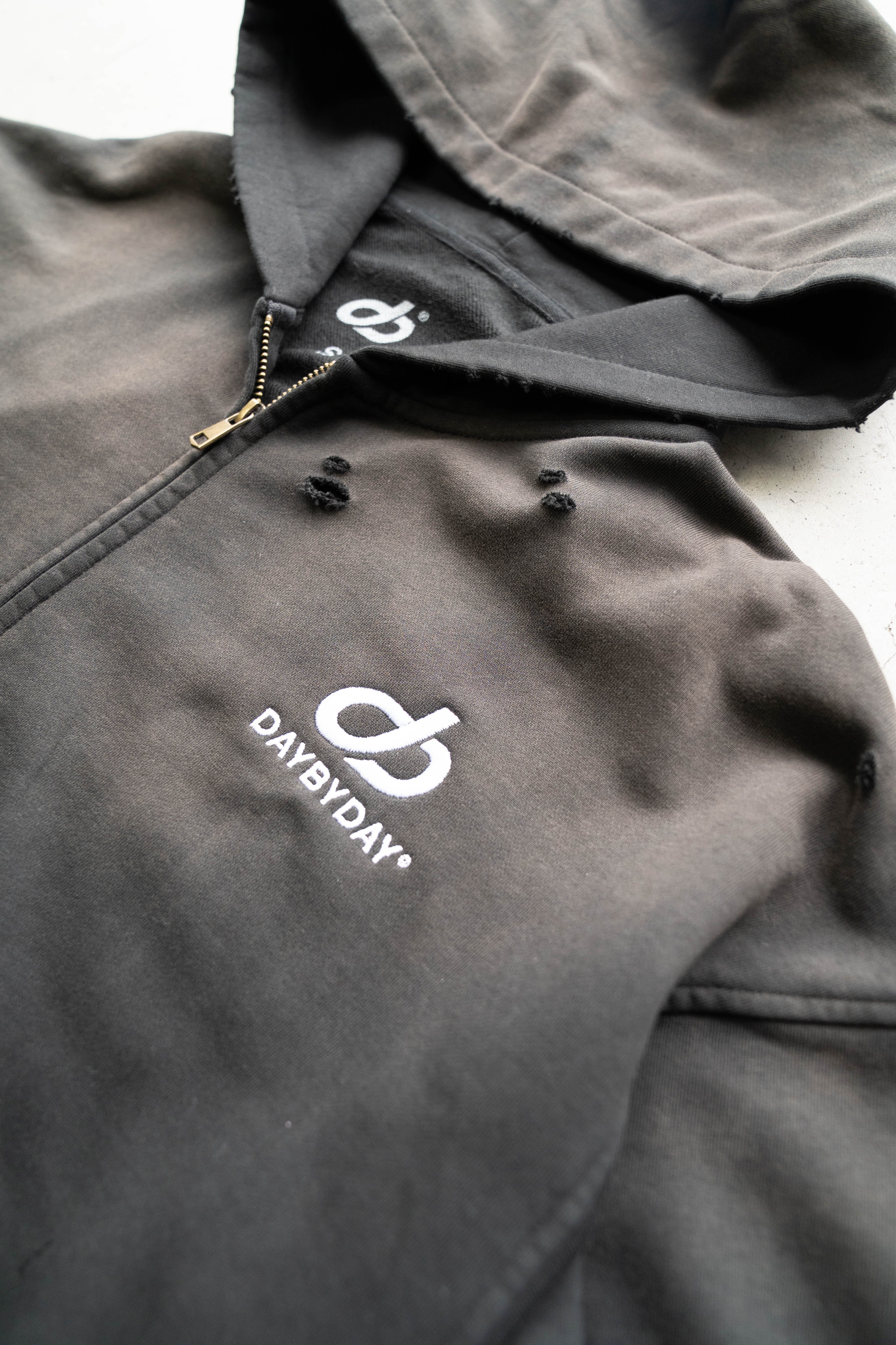 Distressed Zip Up Hoodie